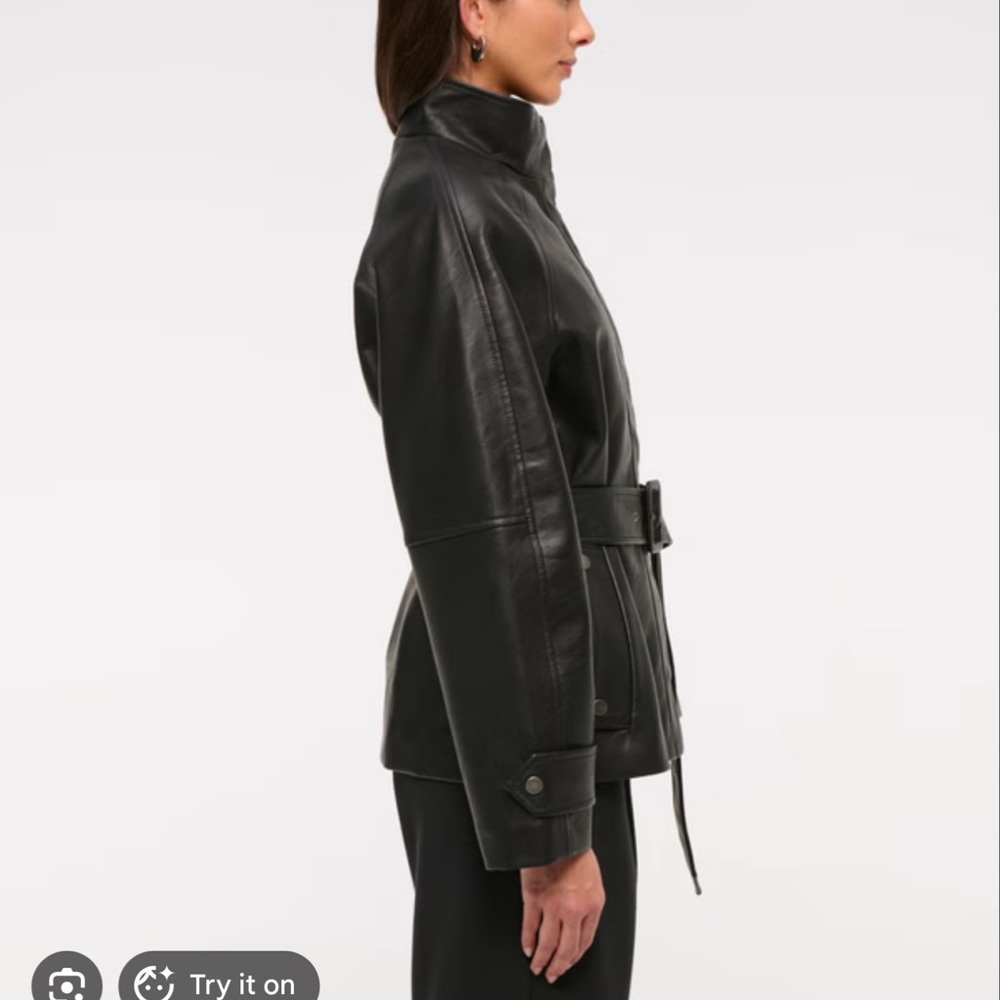 Abercrombie & Fitch Black Belted Leather Jacket NWT - Picture 3 of 5